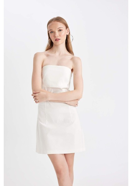 Straplez Bengalin Beyaz Mini Elbise D4193AX24HS