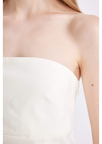 Straplez Bengalin Beyaz Mini Elbise D4193AX24HS