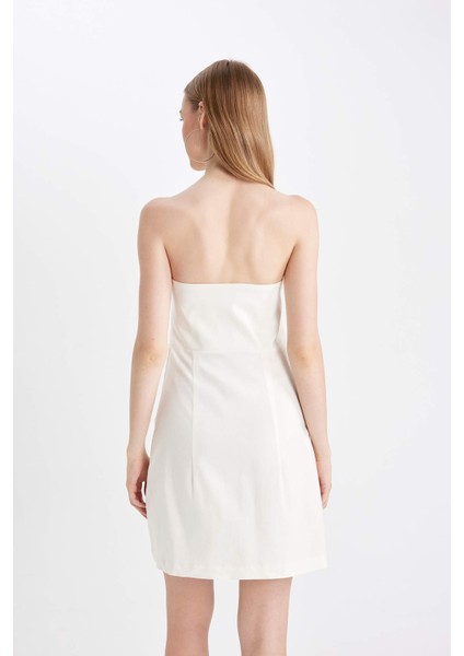 Straplez Bengalin Beyaz Mini Elbise D4193AX24HS