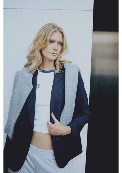 Oversize Geniş Kalıp Ceket Yaka Düğmeli Basic Düz Blazer Ceket D4446AX24AU