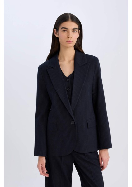 Oversize Geniş Kalıp Ceket Yaka Düğmeli Basic Düz Blazer Ceket D4446AX24AU