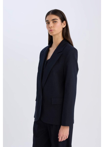Oversize Geniş Kalıp Ceket Yaka Düğmeli Basic Düz Blazer Ceket D4446AX24AU