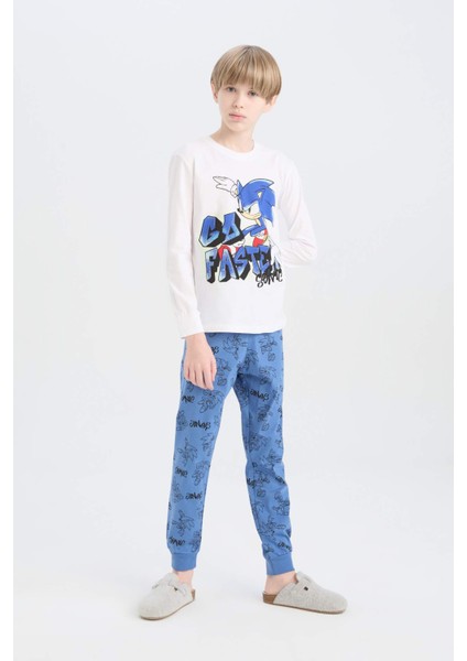 Erkek Çocuk Pijama Takımı Sonic the Hedgehog Uzun Kollu Tişört Uzun Alt D5513A824WN