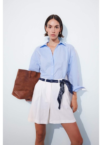 Oversize Geniş Kalıp Basic Düz Oxford Uzun Kollu Gömlek C4597AX24AU
