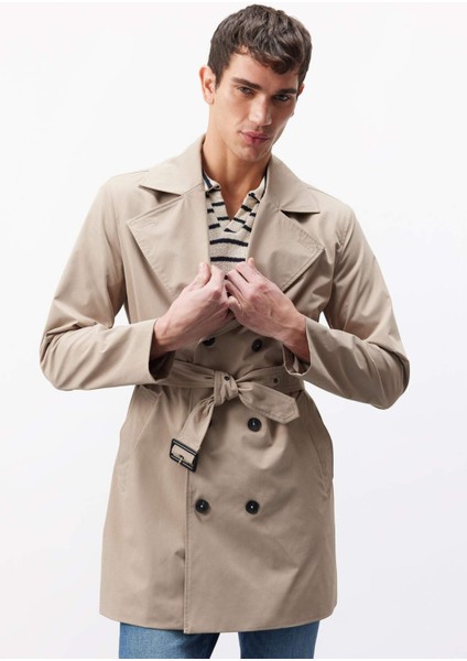 Slim Fit Dar Kesim Düğmeli Kemerli Trençkot D5528AX25SP
