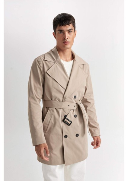 Slim Fit Dar Kesim Düğmeli Kemerli Trençkot D5528AX25SP