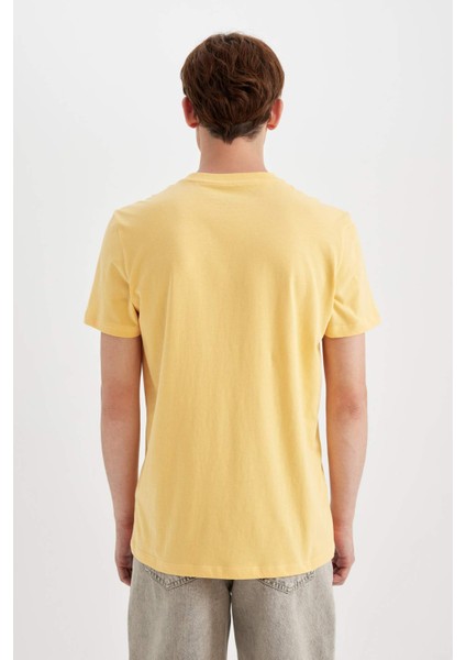 %100 Pamuk Slim Fit Dar Kesim Bisiklet Yaka Baskılı Kısa Kollu Tişört C2077AX24AU