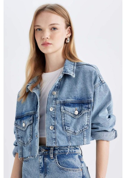 Crop Düğmeli Denim Ceket D4196AX24AU