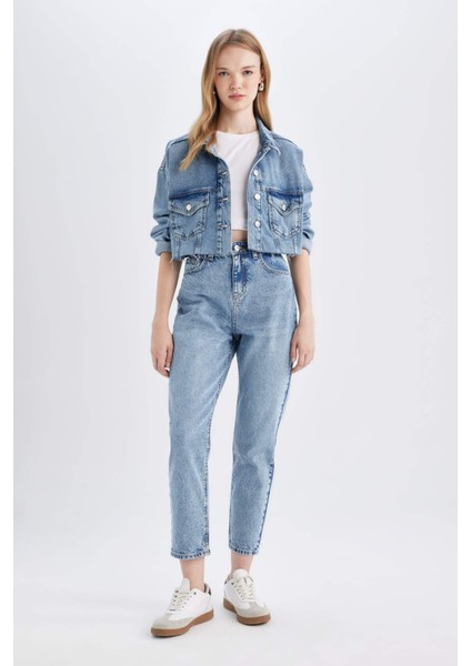 Crop Düğmeli Denim Ceket D4196AX24AU