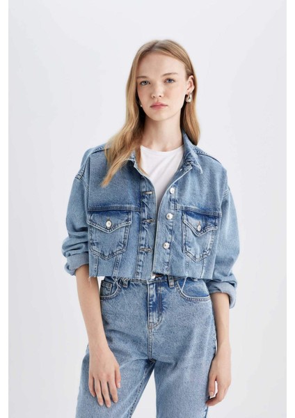 Crop Düğmeli Denim Ceket D4196AX24AU