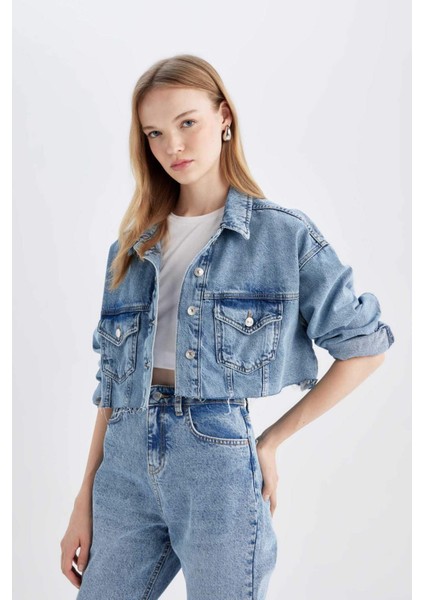 Crop Düğmeli Denim Ceket D4196AX24AU