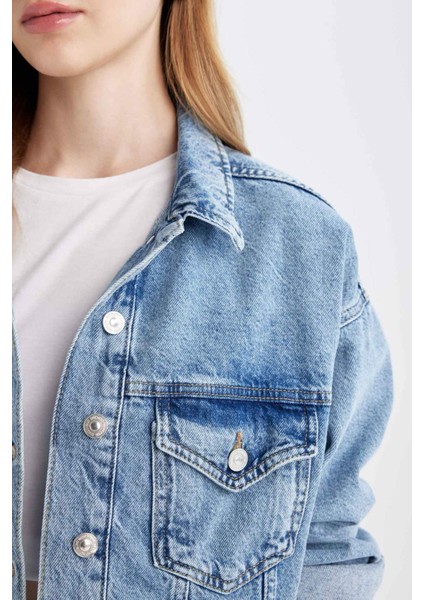 Crop Düğmeli Denim Ceket D4196AX24AU