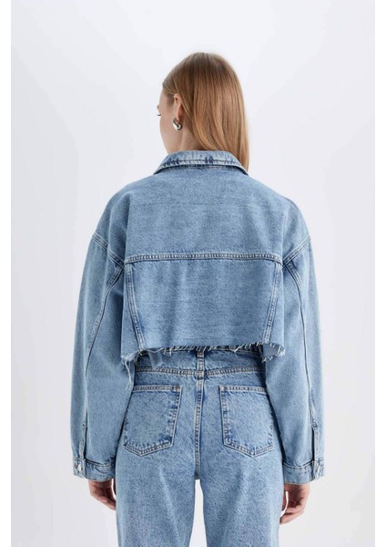 Crop Düğmeli Denim Ceket D4196AX24AU