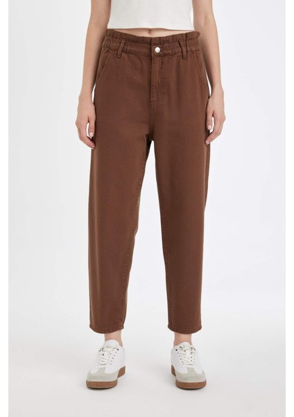 Paperbag Yüksek Bel Rahat Kesim Hafif Düz Paça Bilek Boy Jean Pantolon