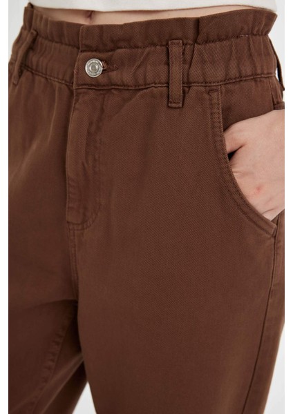 Paperbag Yüksek Bel Rahat Kesim Hafif Düz Paça Bilek Boy Jean Pantolon