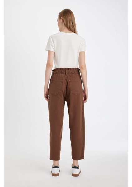 Paperbag Yüksek Bel Rahat Kesim Hafif Düz Paça Bilek Boy Jean Pantolon