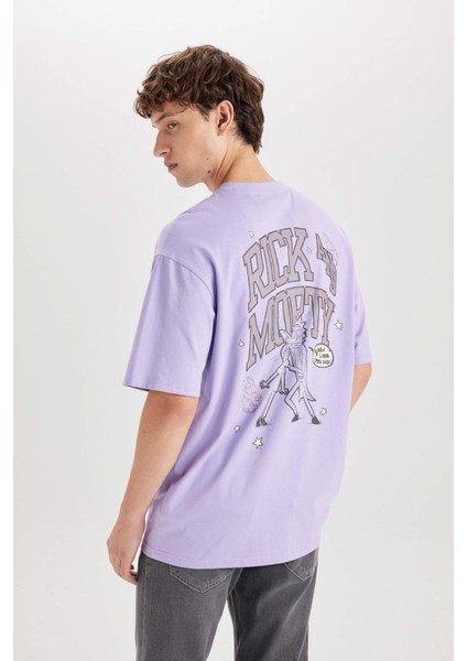 %100 Pamuk Rick and Morty Boxy Fit Bisiklet Yaka Sırt Baskılı Kısa Kollu Tişört D5465AX25SP