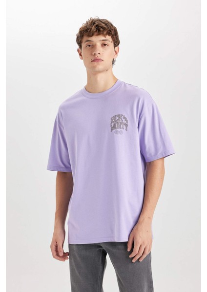 %100 Pamuk Rick and Morty Boxy Fit Bisiklet Yaka Sırt Baskılı Kısa Kollu Tişört D5465AX25SP