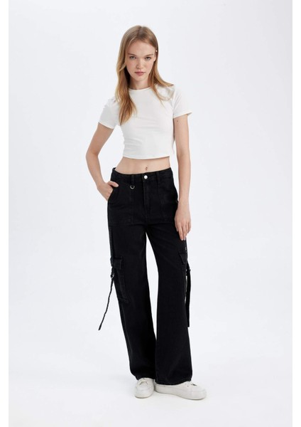 Wide Leg Kargo Yüksek Bel Uzun Jean Pantolon D4320AX24AU
