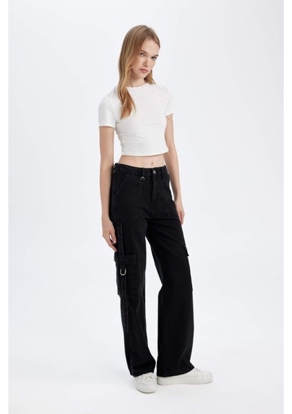 Wide Leg Kargo Yüksek Bel Uzun Jean Pantolon D4320AX24AU