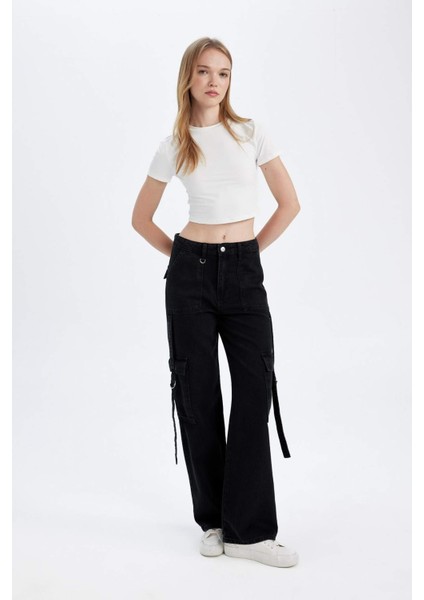 Wide Leg Kargo Yüksek Bel Uzun Jean Pantolon D4320AX24AU