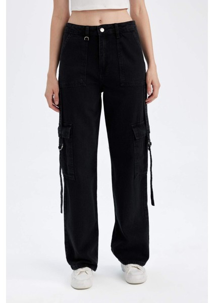 Wide Leg Kargo Yüksek Bel Uzun Jean Pantolon D4320AX24AU