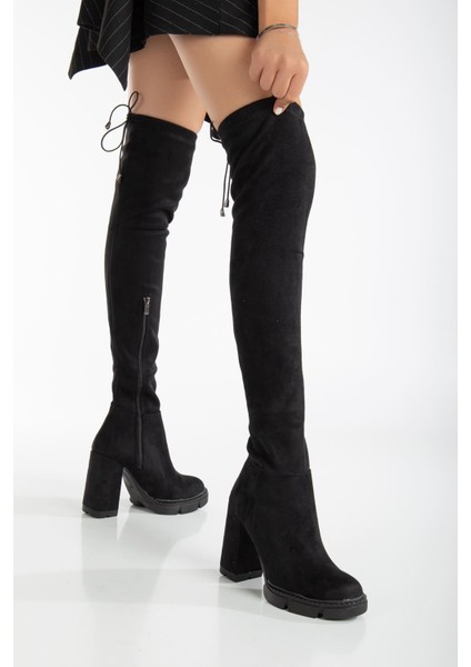 Sofia Topuklu Süet Streç Çizme Siyah fiyatları