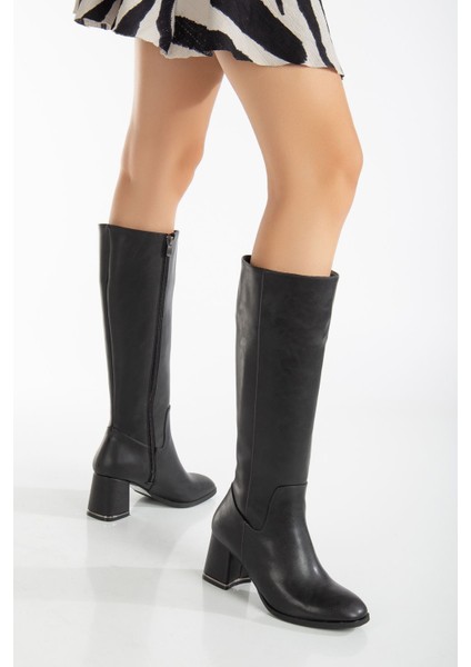 Sahra Topuklu Deri Çizme Bej