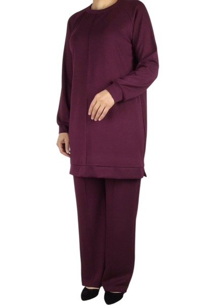 Kadın Tunik Önü Dikişli Altı Bantlı Pantolon Beli Lastikli Önü Dikişli Ikili Takım