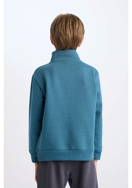 Erkek Çocuk Yarım Fermuarlı Dik Yaka Baskılı Sweatshirt D3058A824WN