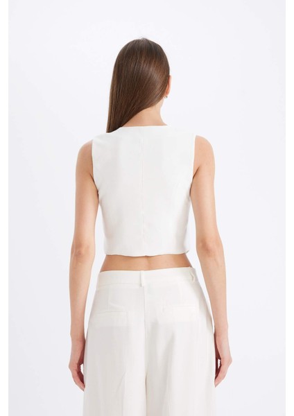 Regular Fit Blazer Yelek V Yaka Çapraz Düğmeli Beyaz Tensel D4568AX24AU