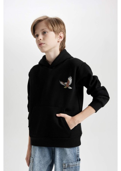 Erkek Çocuk Baskılı Kapüşonlu Siyah Sweatshirt D3032A824WN