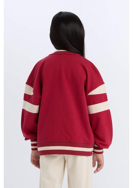 Kız Çocuk Kolej Yaka Baskılı Çıtçıtlı İçi Yumuşak Tüylü Bomber Okul Hırkası D4269A824WN