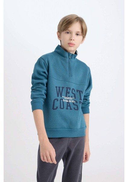 Erkek Çocuk Yarım Fermuarlı Dik Yaka Baskılı Sweatshirt D3058A824WN