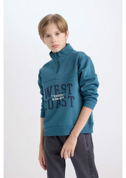 Erkek Çocuk Yarım Fermuarlı Dik Yaka Baskılı Sweatshirt D3058A824WN