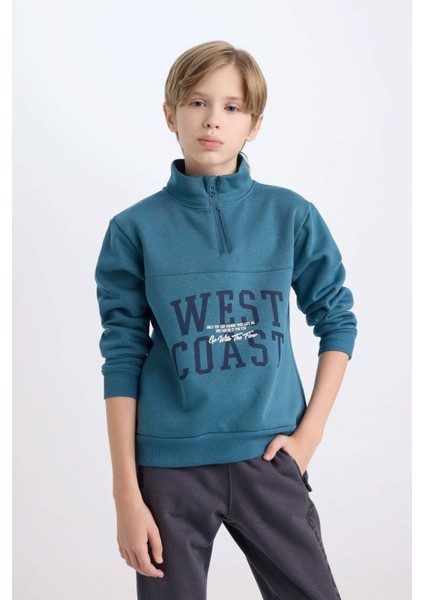 Erkek Çocuk Yarım Fermuarlı Dik Yaka Baskılı Sweatshirt D3058A824WN