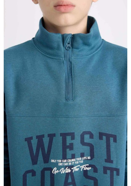 Erkek Çocuk Yarım Fermuarlı Dik Yaka Baskılı Sweatshirt D3058A824WN