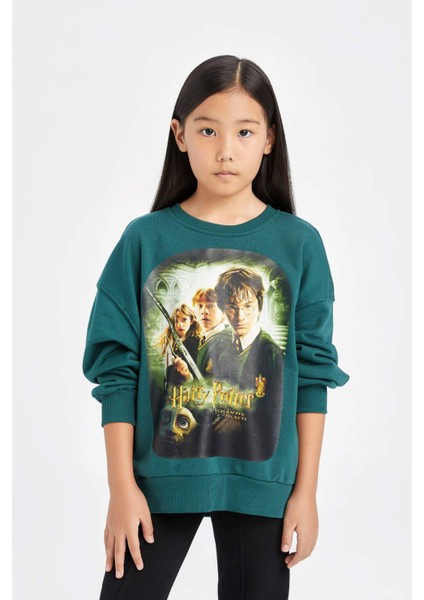 Kız Çocuk Harry Potter Oversize Geniş Kalıp Bisiklet Yaka Sweatshirt D3860A824AU