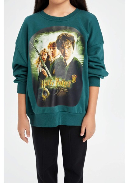 Kız Çocuk Harry Potter Oversize Geniş Kalıp Bisiklet Yaka Sweatshirt D3860A824AU