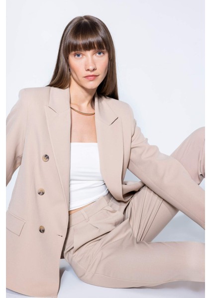 Oversize Geniş Kalıp Ceket Yaka Düğmeli Basic Düz Blazer Ceket D4562AX24AU