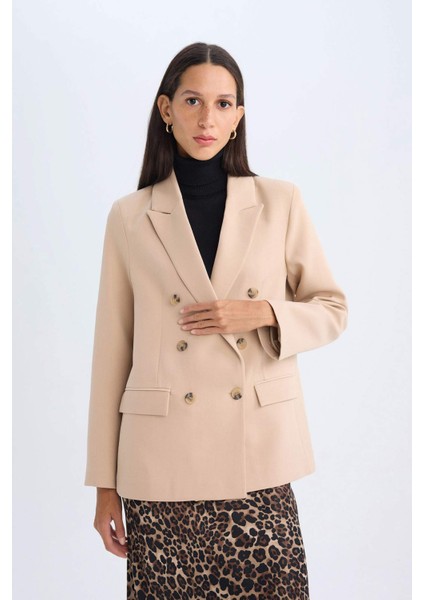 Oversize Geniş Kalıp Ceket Yaka Düğmeli Basic Düz Blazer Ceket D4562AX24AU