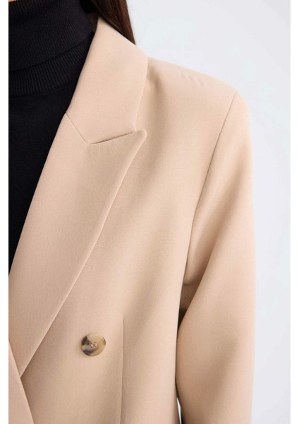 Oversize Geniş Kalıp Ceket Yaka Düğmeli Basic Düz Blazer Ceket D4562AX24AU