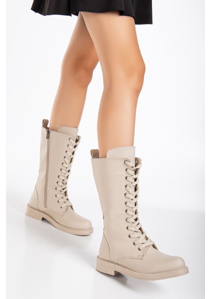 Pamira Bağcıklı Deri Çizme Bej fiyatları