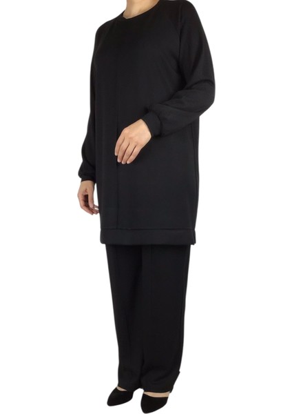 Kadın Tunik Önü Dikişli Altı Bantlı Pantolon Beli Lastikli Önü Dikişli Ikili Takım