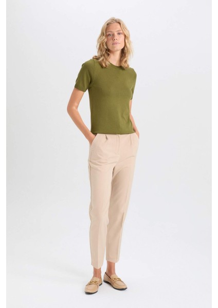Carrot Fit Kumaş Pantolon Çift Cepli Yüksek Bel Basic Düz Dar Paça D4567AX24AU