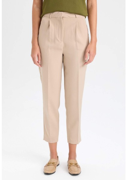 Carrot Fit Kumaş Pantolon Çift Cepli Yüksek Bel Basic Düz Dar Paça D4567AX24AU