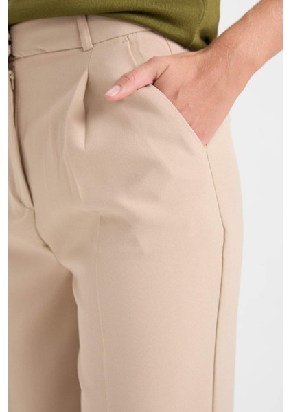 Carrot Fit Kumaş Pantolon Çift Cepli Yüksek Bel Basic Düz Dar Paça D4567AX24AU