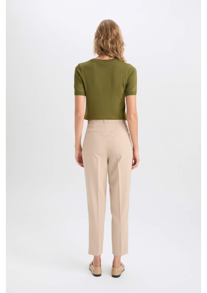 Carrot Fit Kumaş Pantolon Çift Cepli Yüksek Bel Basic Düz Dar Paça D4567AX24AU