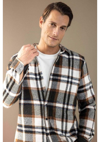 Regular Fit Kareli Oduncu Flanel Uzun Kollu Gömlek S9275AZ24AU