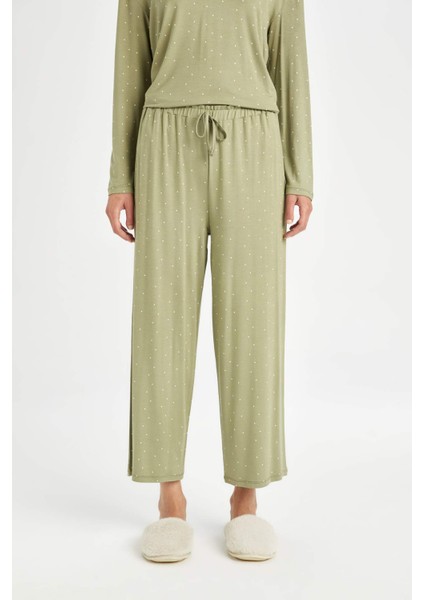 Pijama Takım Viskon Puantiyeli Uzun Kollu Üst Beli Lastikli Alt-Fall in Love D5659AX24AU